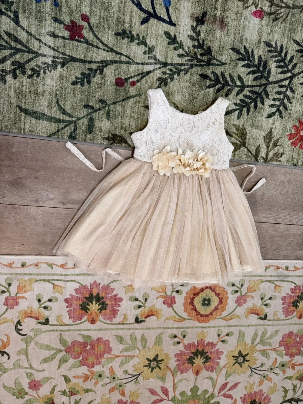 Sweet Heart Rose Toddler Girl Lace and Beige Formal Dress 3T Tulle Flower Waist